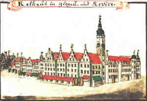 Rathaus in Glogau, und Revier - Ratusz i budynki ssiednie, widok oglny